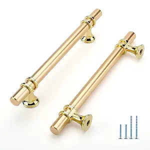 Kitchen Cabinet Handles, Gold Cabinet Pulls 10 Pack 5 Inch, Brushed Gold Drawer Pulls for Dresser Bathroom, Modern Kitchen Hardware for Closet and Cupboard, Zinc Alloy Base