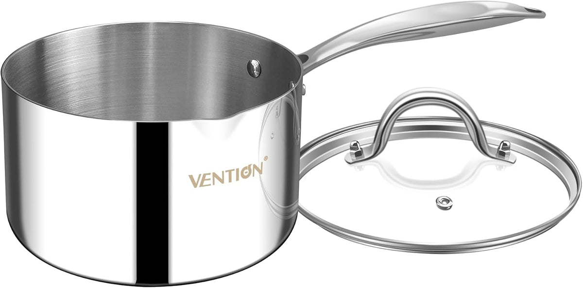 VENTION Tri-Ply Stainless Steel 1.4 Quart Induction Saucepan with Lid