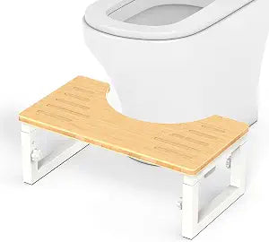 Bamboo Toilet Stool Foldable, 6" and 7" Adjustable Height Squat Stool Potty for Adults, Portable Toilet Potty Stools,Toilet Foot Stool for Bathroom, Improve Squatting Posture, White