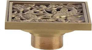 Antique Shower Drain Brass Bathroom Floor Drain with Removable Cover Grid Grate 4.3 x 4.3 x 2.8in Tile Insert (Like a Duck to Water)