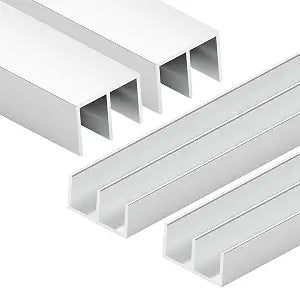 2 Sets Metal Sliding Door Track Set for Cabinet Double Rails Panel Kit, 1/4" Thick Panels Glass Door Hardware System Window Track Quick Installation, Silver