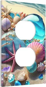 Beach Starfish Seashell Nautical Custom 1 Gang Outlet Plate Covers Decorative Single Duplex Wall Plate Electrical Receptacle Light Switch Cover Art Faceplate Switchplate for Bathroom Bedroom Decor