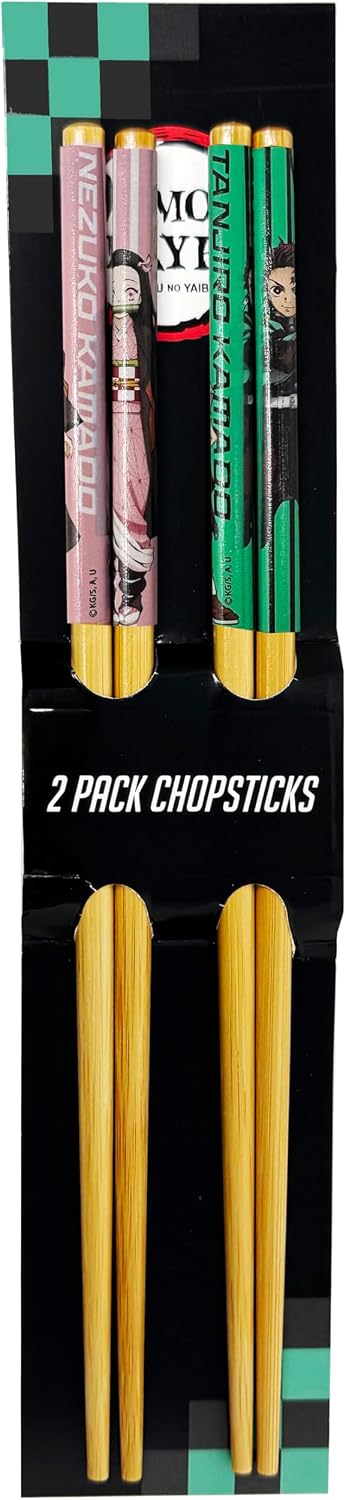 Surreal Entertainment Demon Slayer Chopsticks Set of 2 - Tanjiro and Nezuko Demon Slayer Merch - Includes 2 Sets of Anime Chopsticks