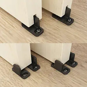 JUBEST Black Aluminum Floor Guide, Floor Mounted Sliding Barn Door Hardware, Adjustable Bypass Door Guide, 2 Pack