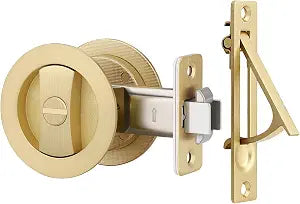 Brushed Brass Pocket Door Lock, Gold Privacy Pocket Door Hardware