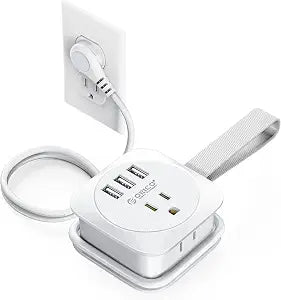 ORICO Travel Power Strip with USB Ports, Cruise Ship Essentials Small Extension Cord with 3 USB 2 Outlets 3.7 Ft Wrapped Around, Compact and Portable Mini Accessories Travel Must Haves