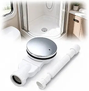 Lewtemi Low Profile Shower Drain with 1.5 Inch Flexible Hose Outlet