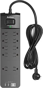 Addtam Power Strip with 10 Outlets and 4 USB Ports(2 USB C), 2700J, 6 FT