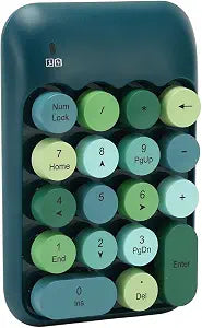 Retro Color 2.4GHz Numeric Keypad with USB Receiver for Laptop, Portable 18 Keys Wireless Number Pads Round Keycaps Auto Sleep Accounting Numpad Compatible with OS X (Dark Green Color)