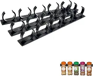 Adhesive Spice Clips 3-Pack, Heavy-Duty Spice Organizer for Cabinet Doors, Pantry & RV, Space-Saving Kitchen Storage with Tape, Holds 15 Jars (Black)