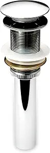 Luxier Brass Bathroom Sink Pop-Up Drain Stopper for Vessel and Vanity Sinks Without Overflow in Chrome, DS01-TC