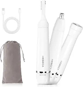 HEBECA Nose Hair Trimmer for Women and Men, 3-in-1 Electric Facial Hair Removal Rechargeable Portble Waterproof Face Shaver Razor for Nose Ear Eyebrow Peach-Fuzz Lips Chin FT3001
