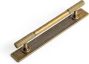 Goo-Ki Antique Brass Zinc Alloy Cabinet Handle with Backplate - 5''(128mm) Hole Center Cabinet Pull Hardware for Bedroom, Kitchen, 2 Pack9596-G