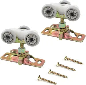 3/4 Inch Sliding Pocket Door Rollers Assembly, Sliding Door Wheels Replacement Part with Top Hanger for Johnson Part Hardware Kit, Sliding Door Hardware Kits for Bypass, Closet Doors