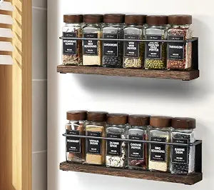2 Pack Strong Magnetic Spice Rack Organizer for Refrigerator and Microwave Oven, Metal Fridge Shelf, Space Saver for Kitchen Organization and Storage, Black