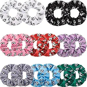 Syhood 16 Pcs Soccer Hair Scrunchies Colorful Soccer Gifts for Girls