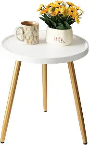 danpinera Small Gold Side Table with Wooden Tray, End Table for Living Room