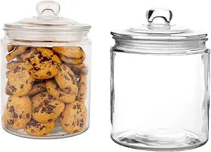 Marbelous Set of 2 Glass Jar with Lid (2 Liter) | Airtight Glass Storage Cookie Jar for Flour, Pasta, Candy, Dog Treats, Snacks & More | Glass Organization Canisters for Kitchen & Pantry | 68 Ounces