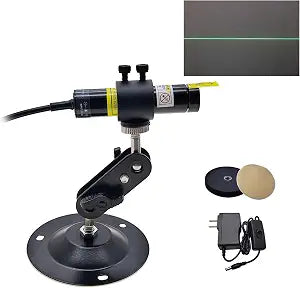 520nm Green Light Line Module Projector Focusable Locator Generator for Wood Stone Fabric Alignment Dia.16mm (5V DC with Adapter, Mount and Magnetic Base)