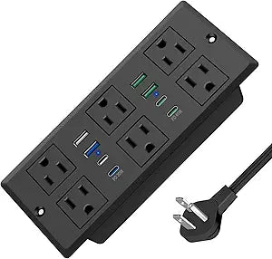 VILONG 45W Recessed Power Strip, Flush Mount, 6AC Outlet, 8USB Ports, 1200J