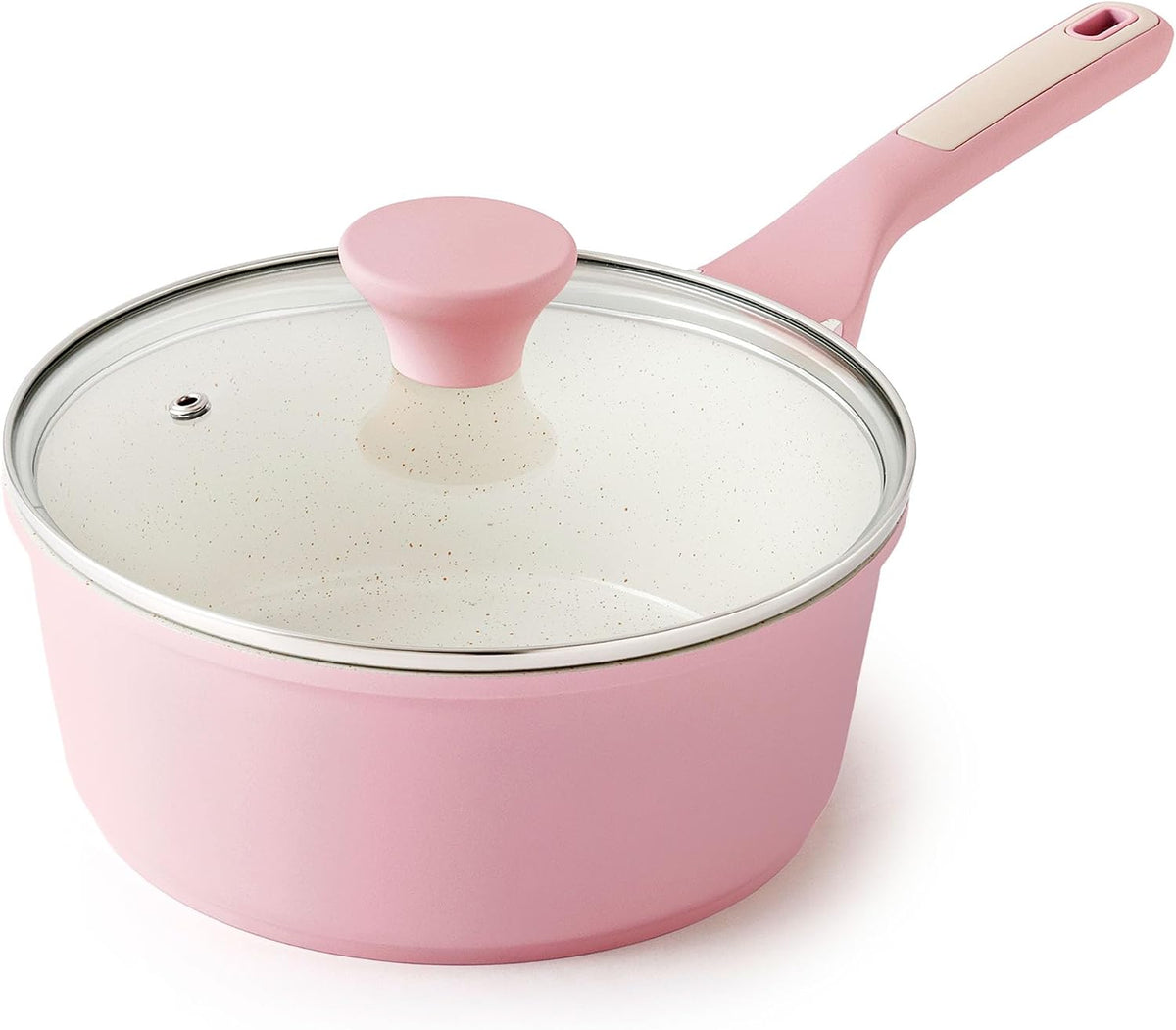 SENSARTE 2.5 QT Ceramic Nonstick Saucepan with Lid, PTFE/PFAS Free, Pink