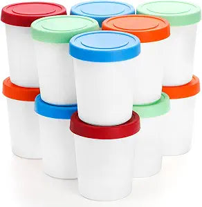 Peohud 12 Pack Mini Ice Cream Containers, 6oz Freezer Storage Tub with Silicone Lids, Reusable Storage Container for Ice Cream, Gelato, Sorbet, Dessert