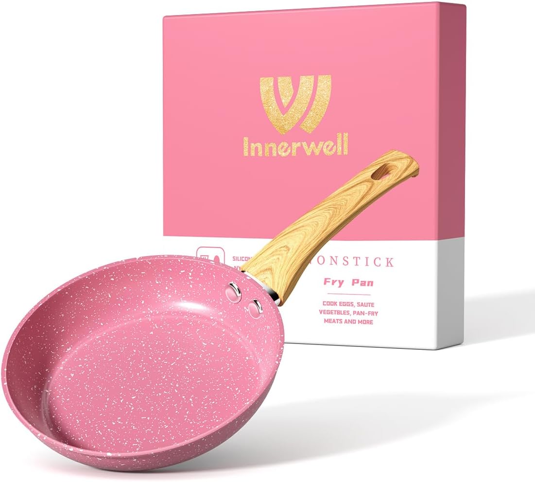 Innerwell 8-Inch Pink Nonstick Frying Pan Small Egg Pan Skillet