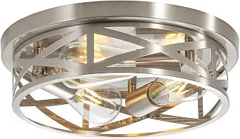 3-Light Close to Ceiling Light Fixtures, 13 Inch Brushed Nickle Flush Mount Ceiling Light Modern Indoor Metal Cage Cross Ceiling Lights for Kitchen Bedroom Laundry Bathroom Foyer Hallway Office