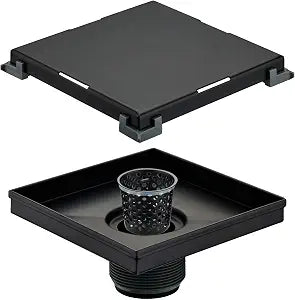 HIDROP Shower Floor Drain, 6" Drain with Removable Tile Insert, Matte Black
