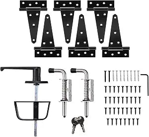 Shed Door Hardware Kit with 5-1/2" L-Handle Lock, Latches and 6" Hinges