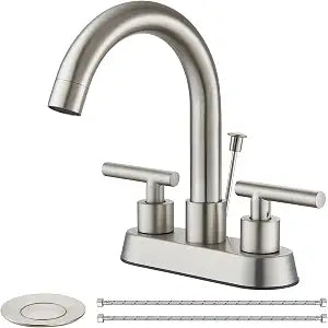 Bathroom Faucet with Lift Rod Drain,4 Inch Centerset 3 Hole,Brushed Nickel