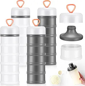 Baderke 4 Pcs Protein Powder Containers Stackable, Gray, White