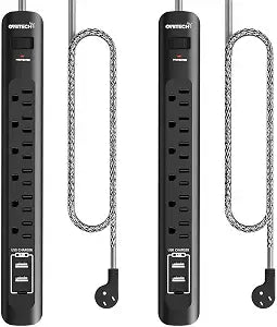 2 Pack Power Strip Surge Protector 6 Outlets with 3USB Ports Black