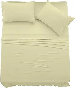 LUX D��cor King Sheet Set - 4 Piece Ultra-Soft Microfiber Bed Sheets with Flat Sheet, 16 Inches Deep Pocket Fitted Sheet & Pillowcases, Cooling & Breathable, Hotel Luxury, Oeko-TEX - Beige