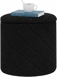 B FSOBEIIALEO Ottoman with Stroage, 13" Round Boucle Ottomans, Black