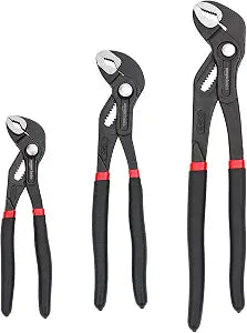 Amazon Basics 3-Piece Quick Release Groove Joint Pliers Set, Drop Forged Chrome Vanadium Steel with Comfortable Rubber Grip, Adjustable, 7-inch, 10-inch, and 12-inch, Black