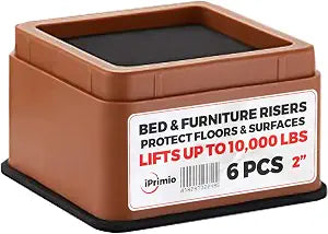 iPrimio Bed Risers 2" Lift, Heavy Duty for Dorm, Square, Brown, 6 Pack