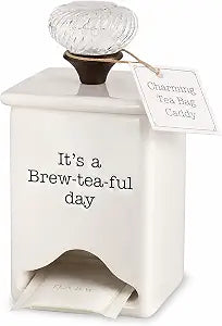 Mud Pie FBA Ceramic Tea Bag Caddy, White