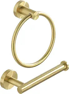 Toilet Paper Holder Towel Ring Brushed Gold Bathroom Hardware Hand Towel Holder Bathroom Accessories Set Wall Mount Stainless Steel 2 Pieces