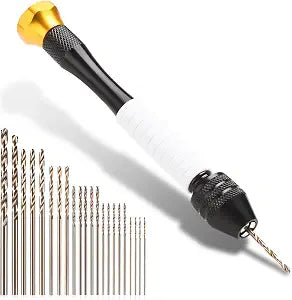 Pin Vise Hand Drill Manual, 22pc Micro Drill Bits 0.6-2.5mm Jewelry Resin