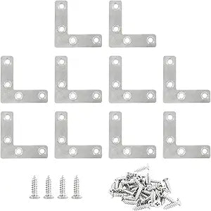 Hordion 10Pcs 2 x 2'' L Bracket Corner Brace 50 X 50mm Silver Repair Plates