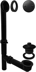 Westbrass A594144-62 14" Black Tubular Bath Waste & Overflow Assembly with Twist & Close Drain Plug and Two-Hole Faceplate, Matte Black