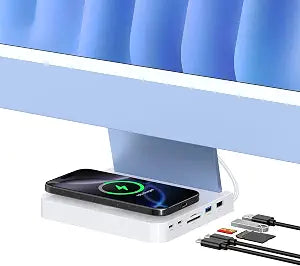 USB C Hub for iMac 24-inch 2021/2023/2024, 10Gbps USB-C*2 & USB-A, SD/TF Reader, 15W Wireless (Requires External Power Source) Charge, Accessory Adaptor for iMac M1 M3 M4
