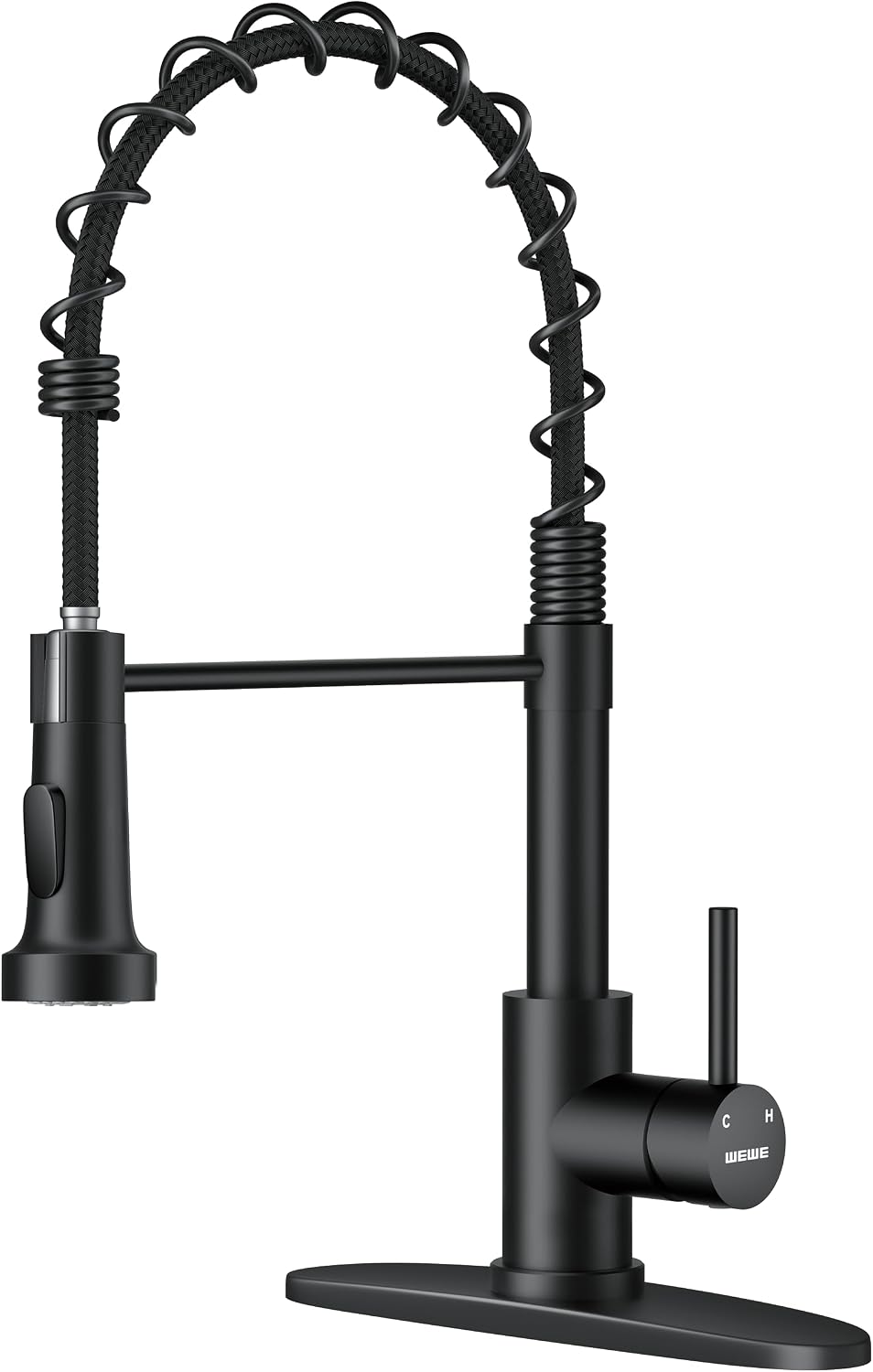 WEWE Black Kitchen Faucet with Pull Down Sprayer, High Arc Bar Sink Faucet