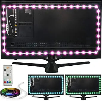 Power Practical LED Lights for TV in Living Room or Bedroom, Luminoodle Backlight, USB Powered Strips w/Remote for 15 Ambient Color Bias Lighting Options & 10 Brightness Modes, Size (60"-80" TV)
