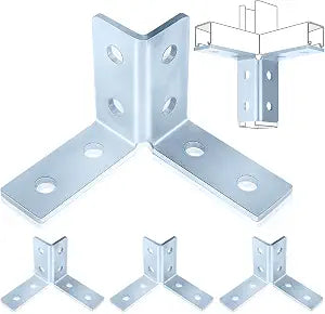 Shimeyao 4 Pcs 8 Hole Double Corner Channel Wing Fitting, Galvanized Steel Wing Shape 90 Degree Fitting Bracket Fit for 1/2" Bolt in 1-5/8" Strut Channel
