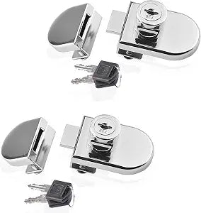 2 Pack Zinc Alloy Jewelry Cabinet Glass Lock for 0.2-0.31 inch Glass Door Security Showcase Display Lock (Silver, 2408-2Pcs)