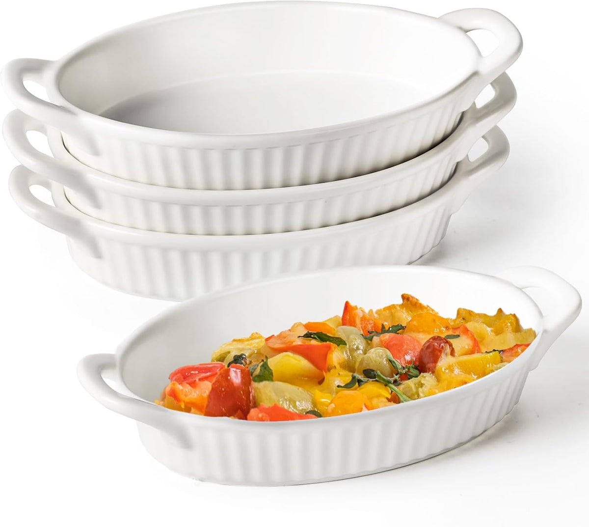 Frewinky Ceramic Oval Au Gratin Baking Dishes Set of 4,White