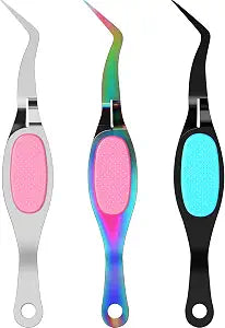Mudder 3 Pcs Reverse Tweezers for Crafts Self Locking Curved,Curved Tip