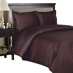 Royal Hotel Bedding Striped Duvet Covers 100% Cotton Soft and Breathable Cotton 300 Thread-Count 3 Piece Duvet Cover Set with Button Closure, Stripes Bedding, Twin/Twin XL Size, Chocolate-Brown